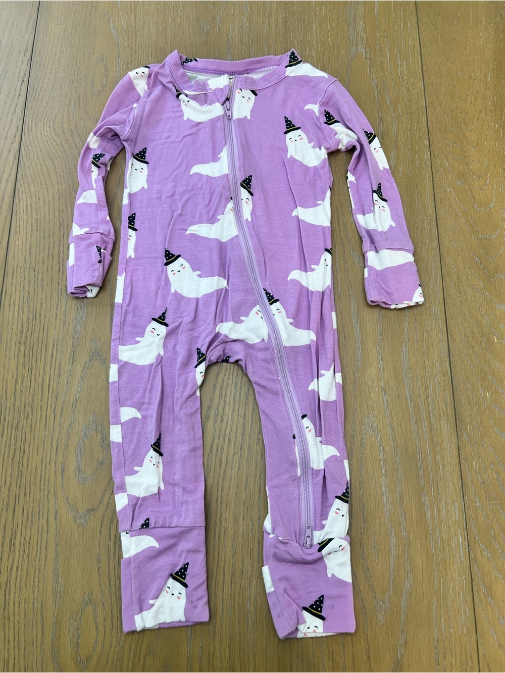 Lavender Ghost Zip-Front Kids Footie Pajamas